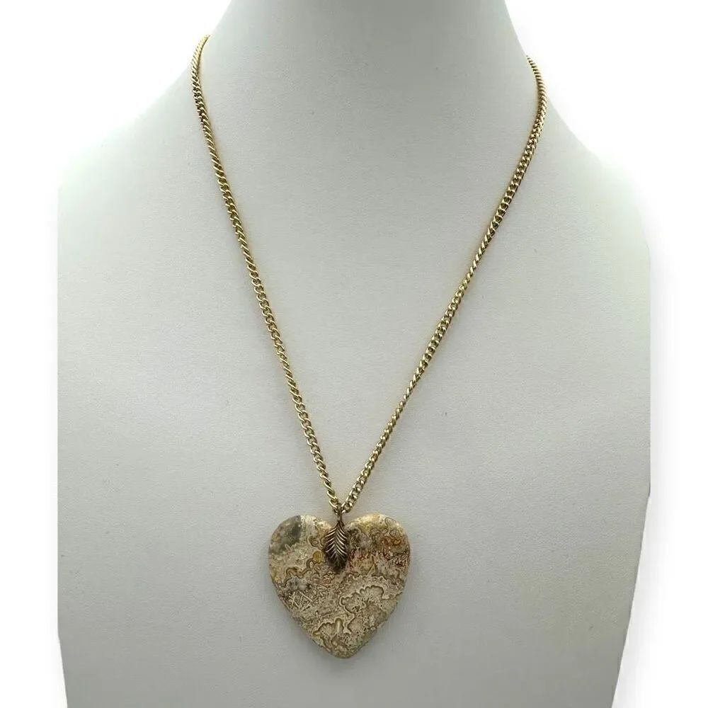 Handmade stone heart pendant on a chain necklace 18 inches